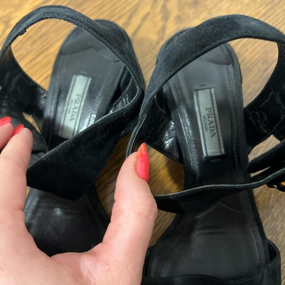Prada Suede Heeled Sandals with Button Buckle - Picture 3 of 8